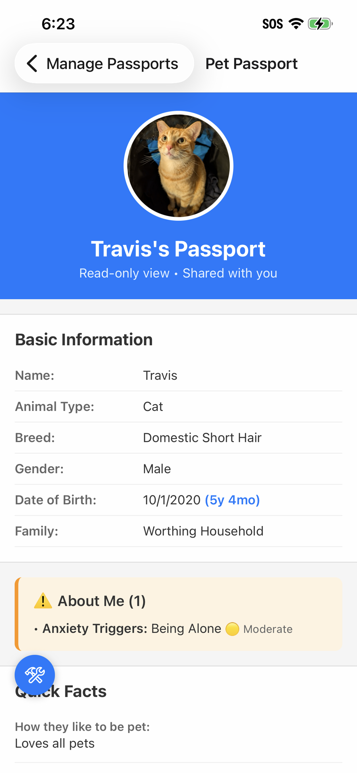 Pet passport QR code for adoption handoff